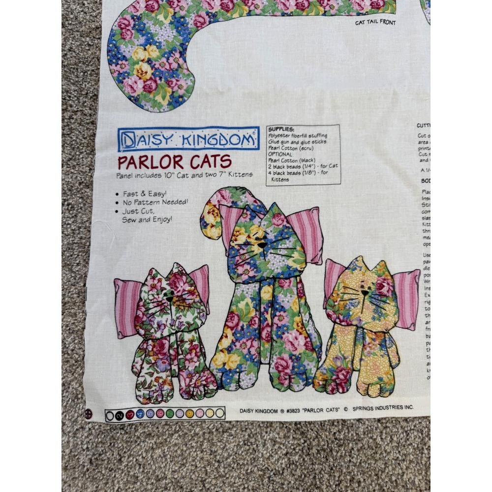 Vintage Daisy Kingdom Parlor Cats Fabric Panel 3823 Springs Industries Floral - Picture 2 of 7